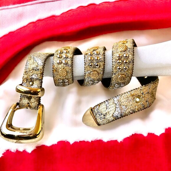 The Icing Viintage Belt Gold Crystal Belt Silver Studs Clear Rhinestones M - L main image 12